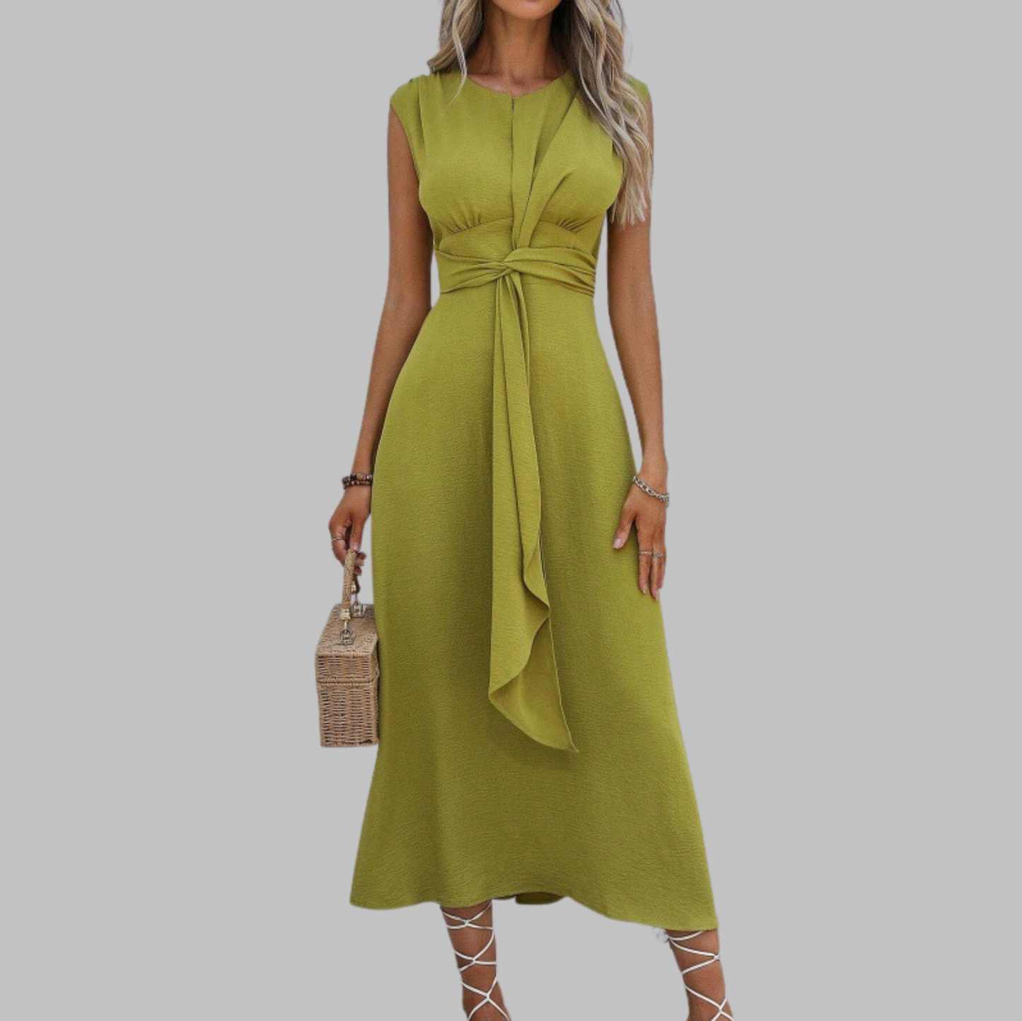 Sleeveless Tie Waist Midi Dress