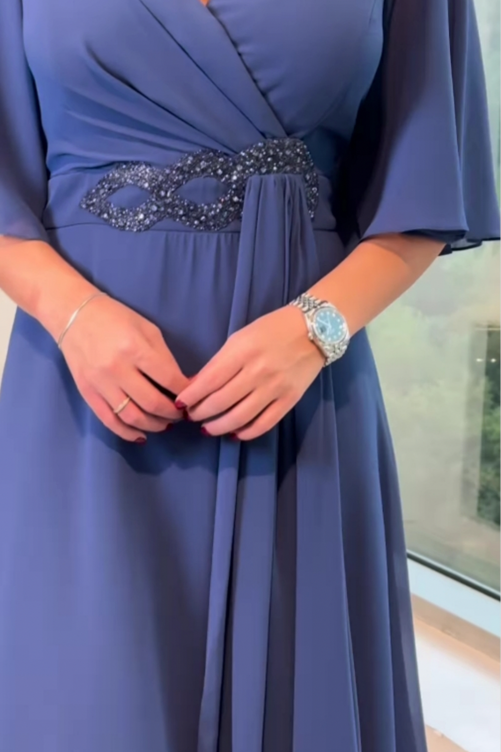 Chiffon Draped Wrap Midi Dress
