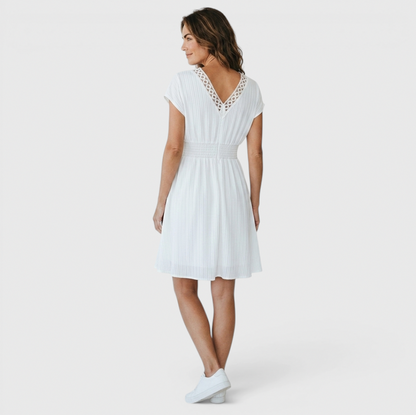 Smocked Crochet Trim Mini Dress