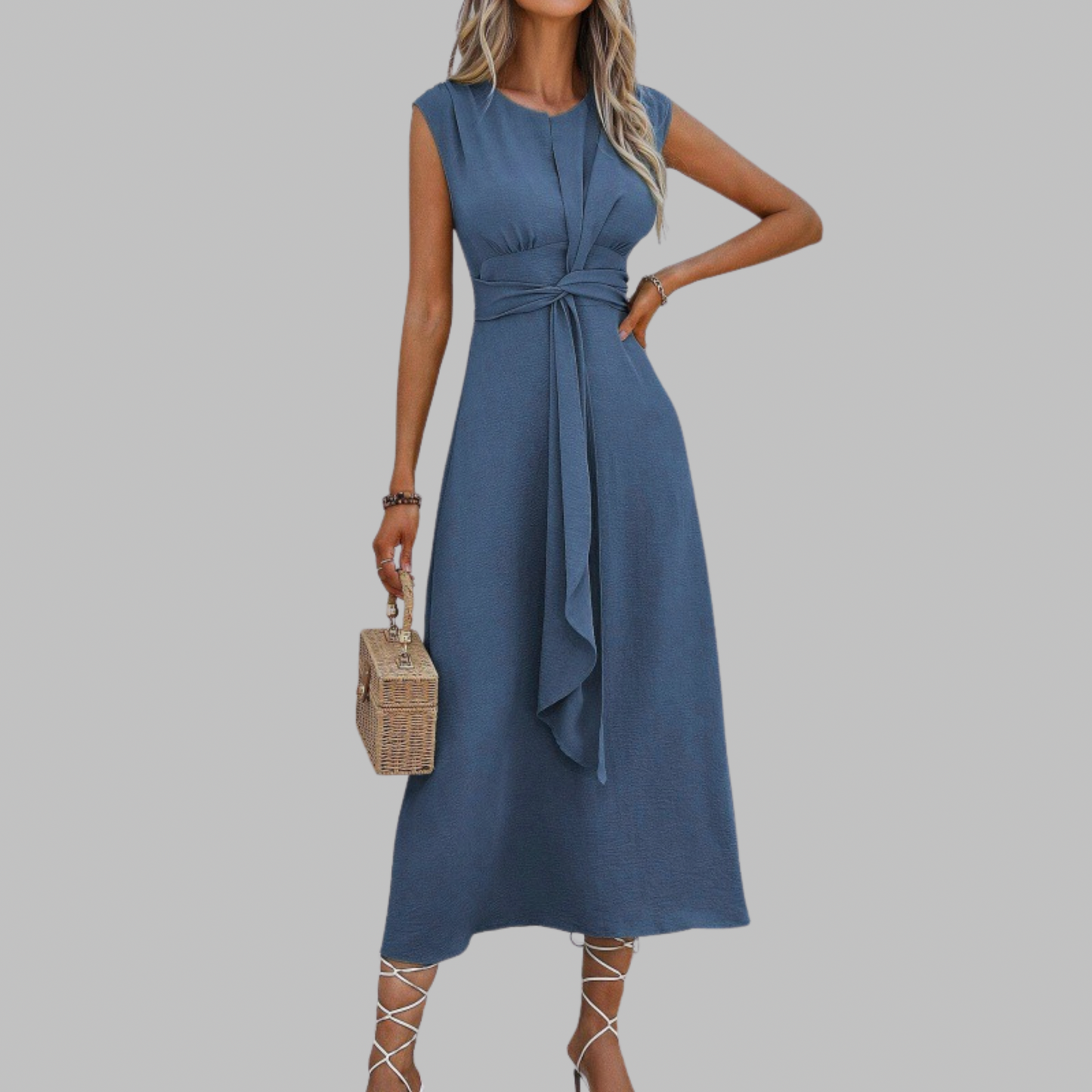 Sleeveless Tie Waist Midi Dress