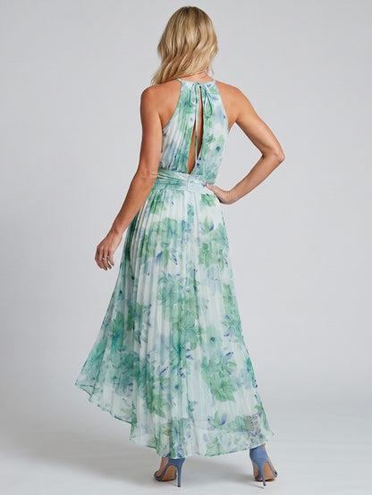 Floral Chiffon Halter Maxi Dress