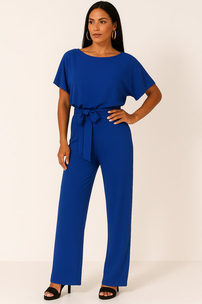 Short Sleeve Tie Waist Jumpsuit