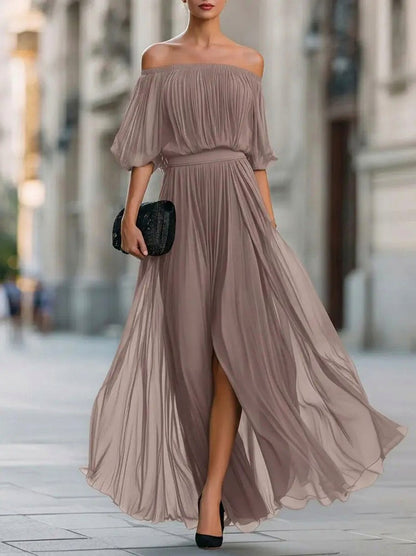 Off Shoulder Chiffon Maxi Dress
