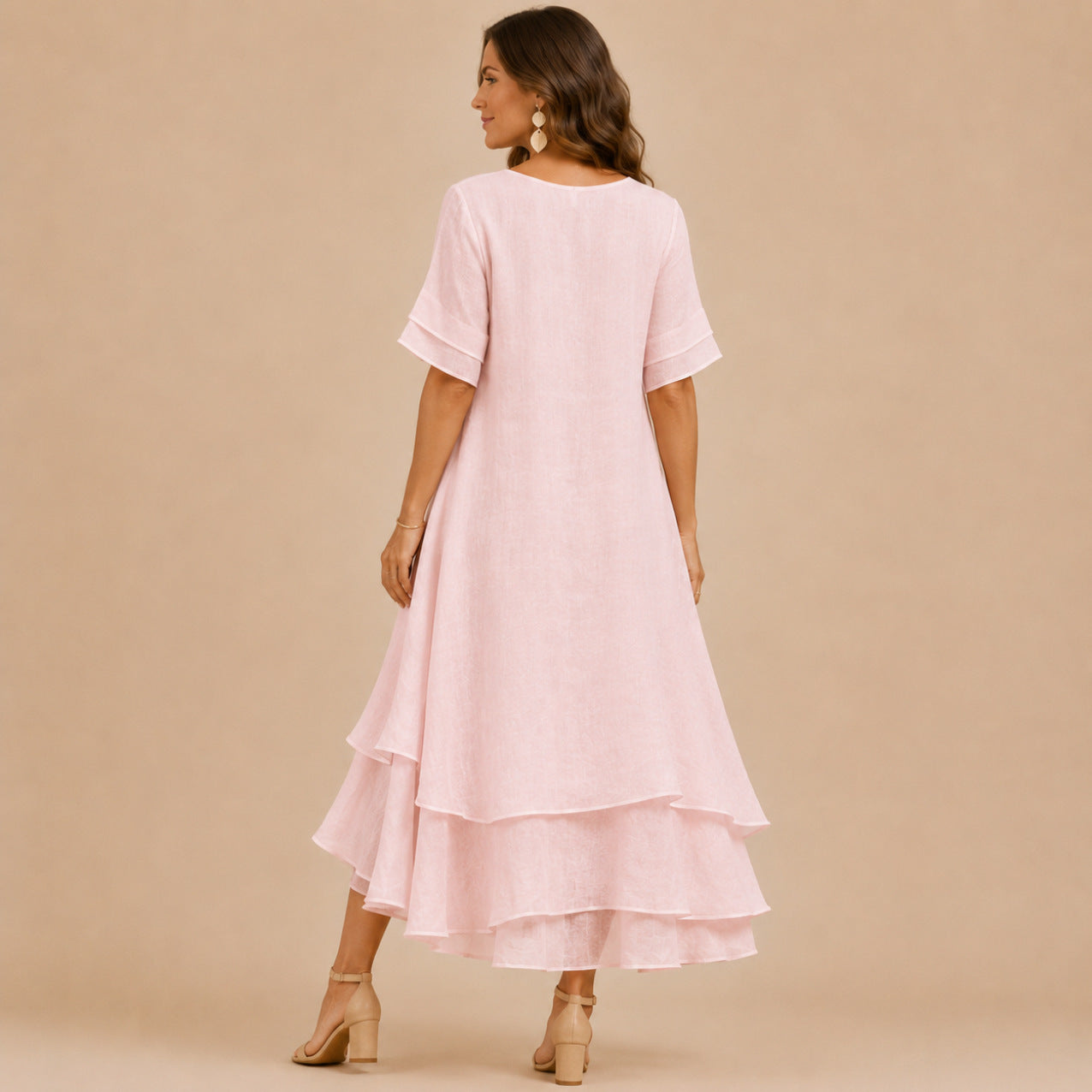 Short Sleeve Tiered Linen Maxi Dress