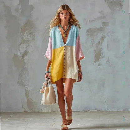 Gauze Button Front Mini Dress