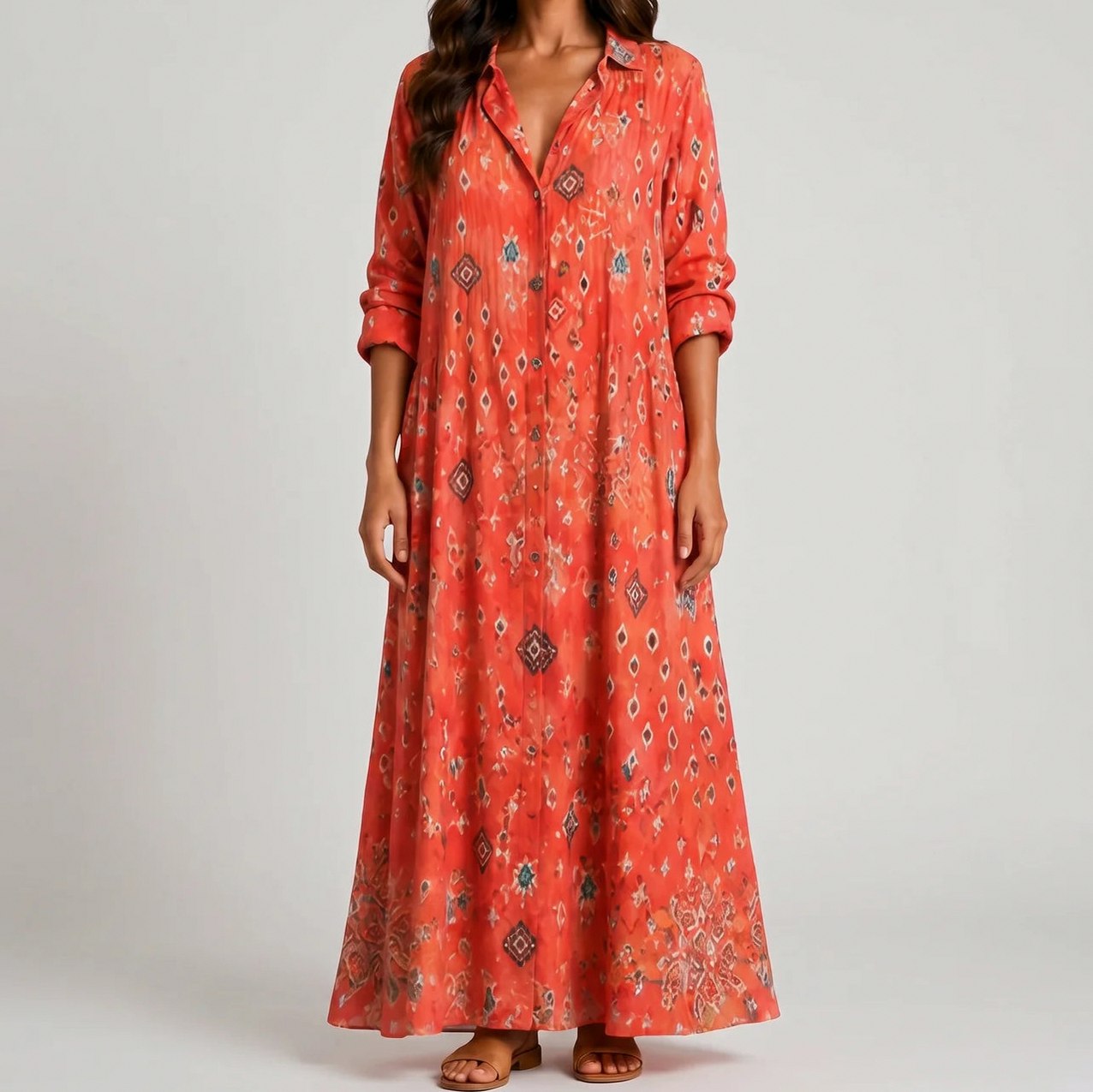 Gauze Floral Button Front Maxi