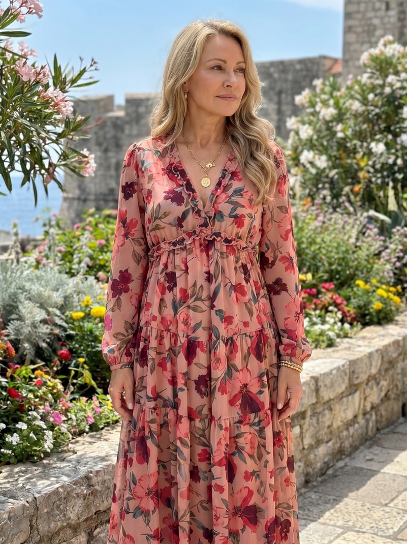 Floral Chiffon Tiered Maxi Dress