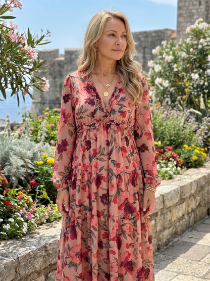 Floral Chiffon Tiered Maxi Dress