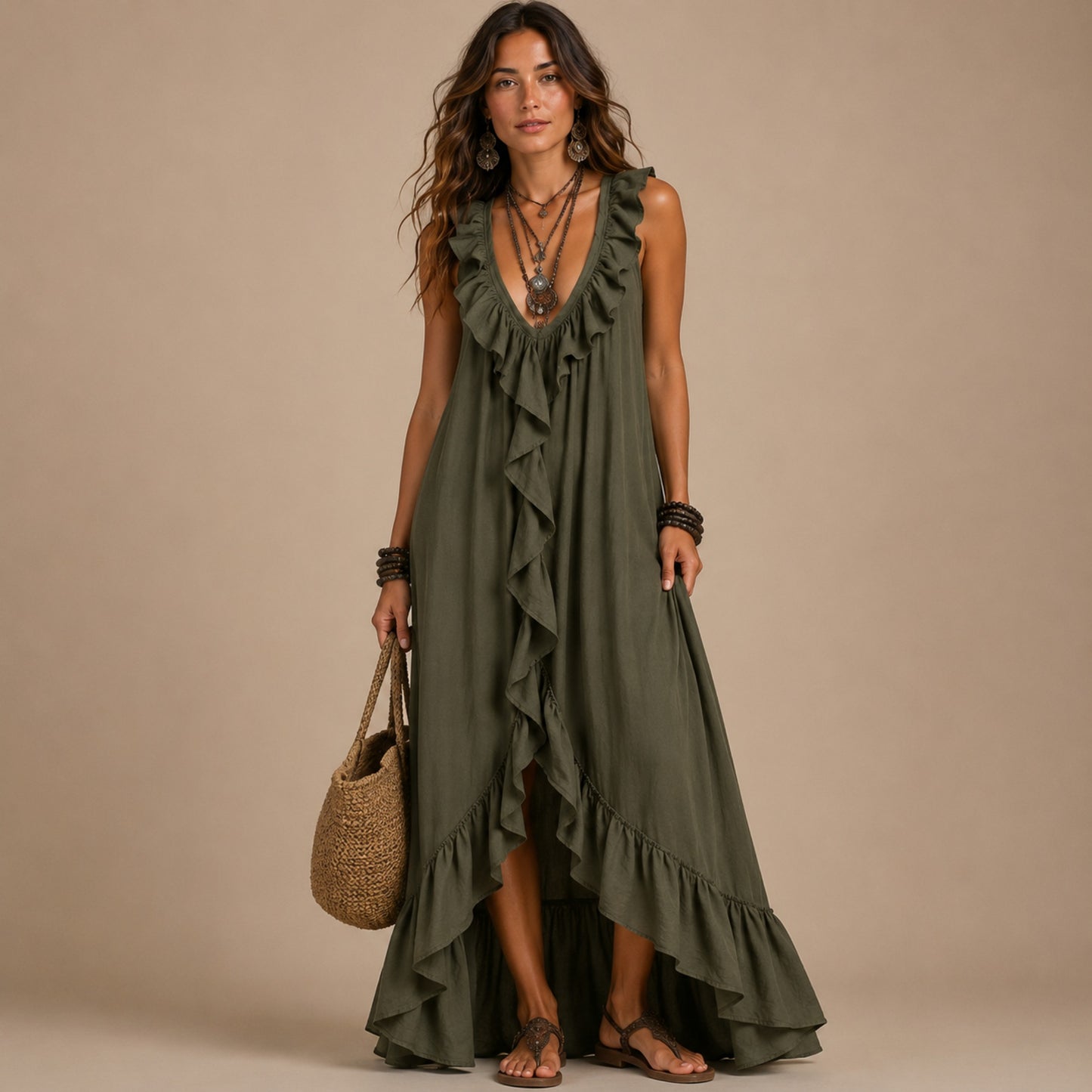 Gauze High-Low Maxi Sundress