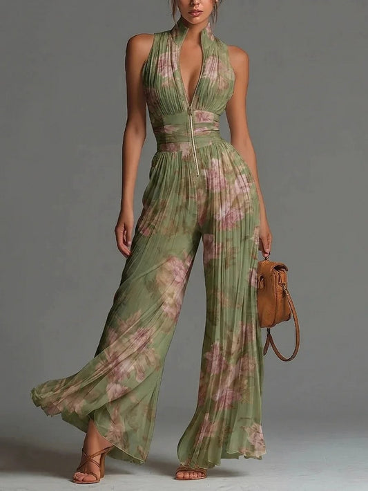 Floral Halter Wide Leg Jumpsuit