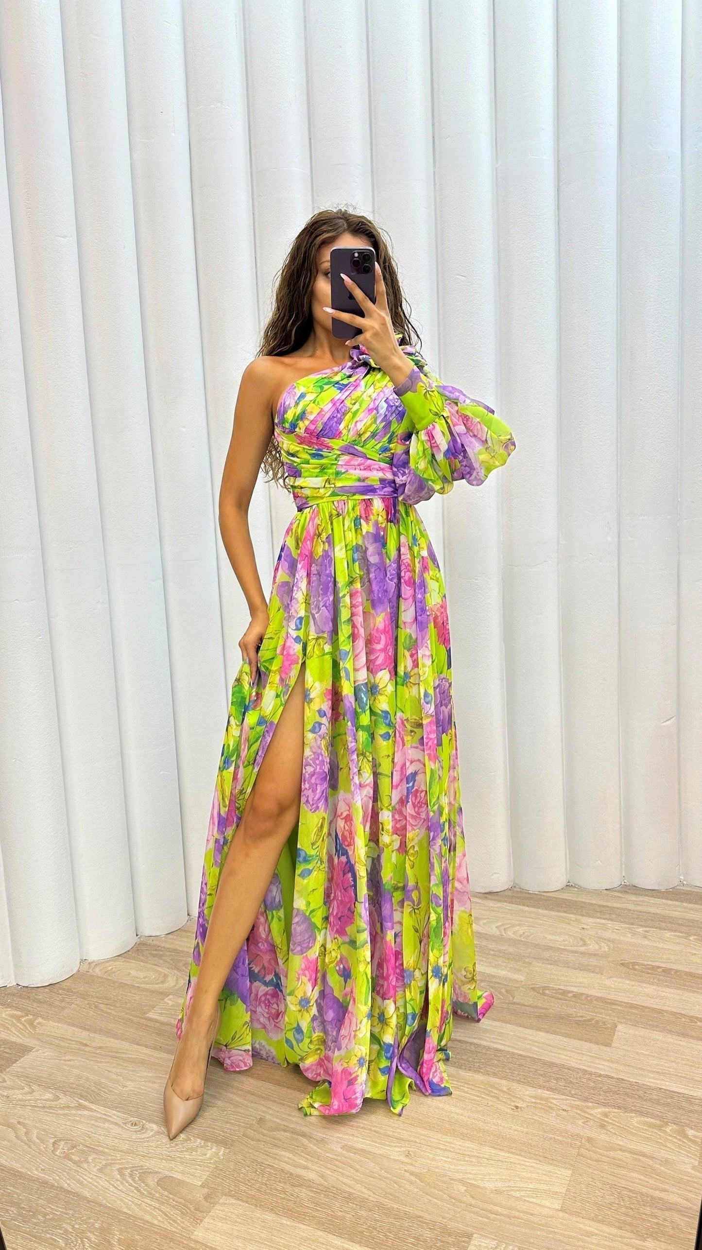 Floral One Shoulder Maxi Dress