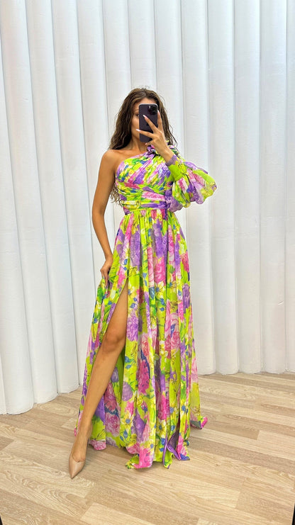 Floral One Shoulder Maxi Dress