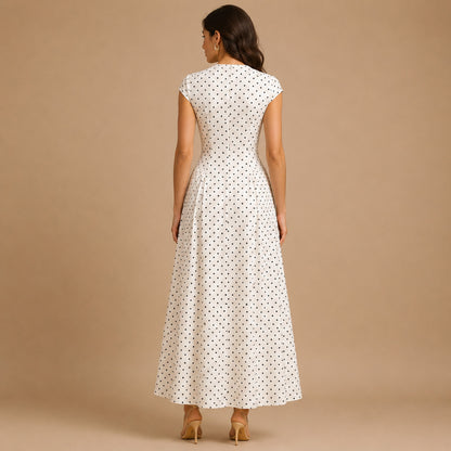 Polka Dot Cap Sleeve Maxi Dress