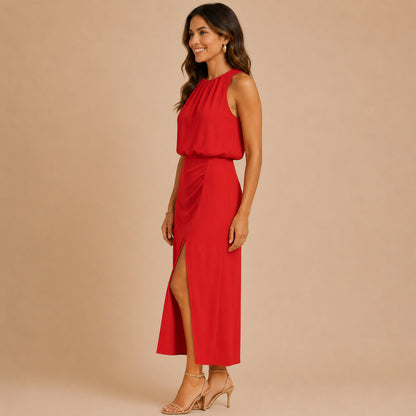 Halter A-Line Midi Dress
