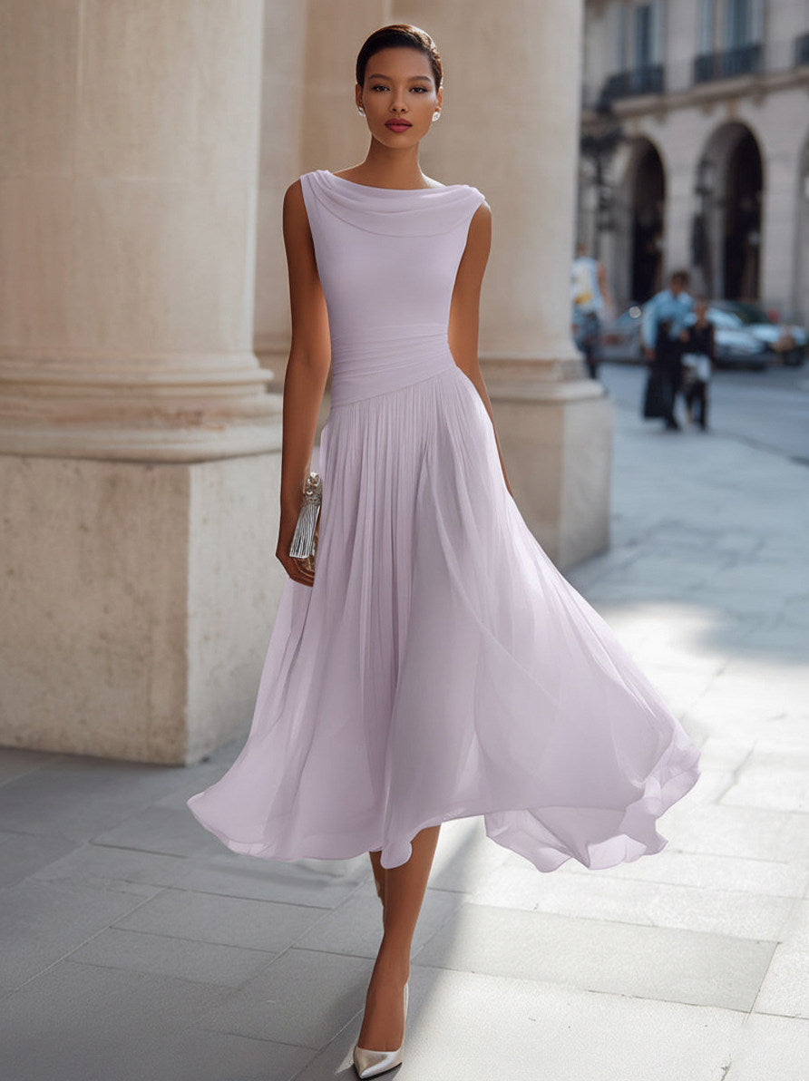 Chiffon Cowl A-Line Midi Dress