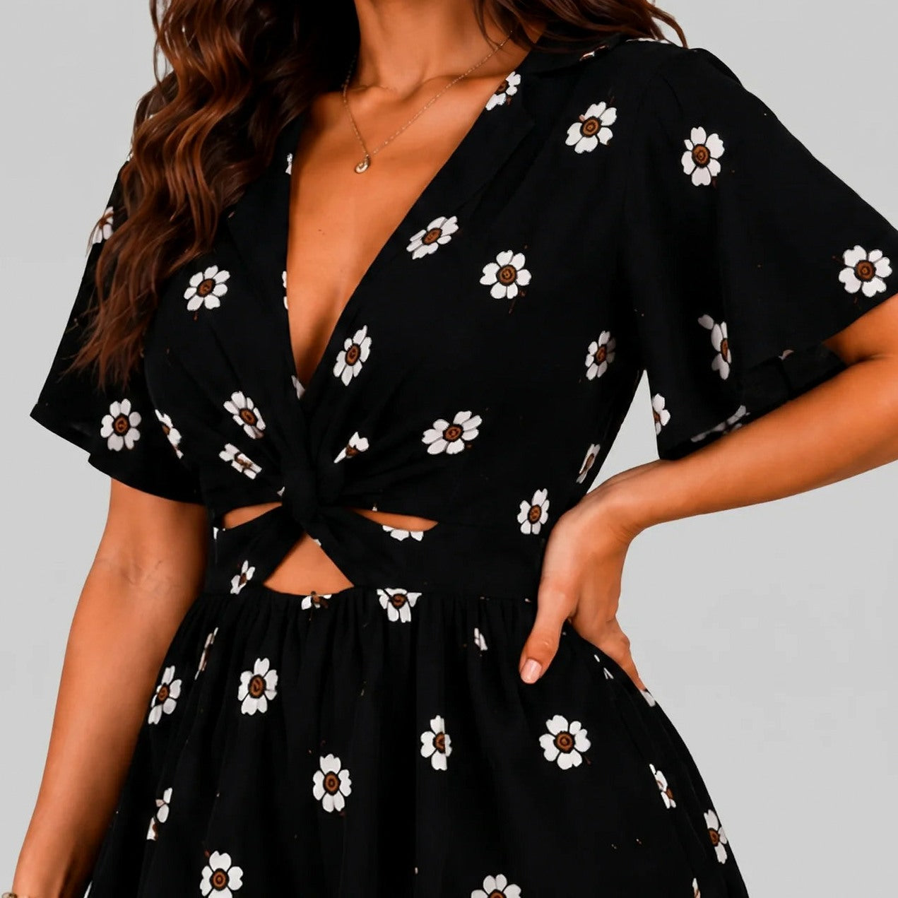 Floral Cutout Short Sleeve Romper