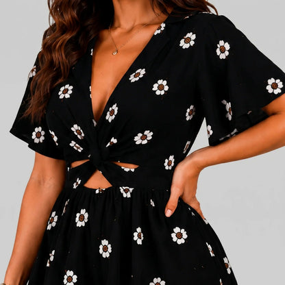 Floral Cutout Short Sleeve Romper