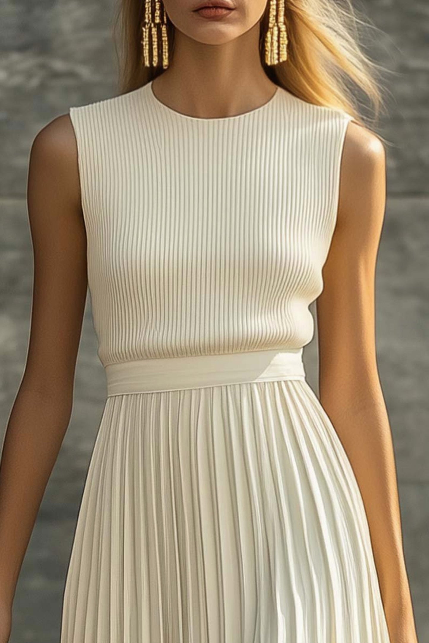 Ribbed Pleated Knit Maxi Dress