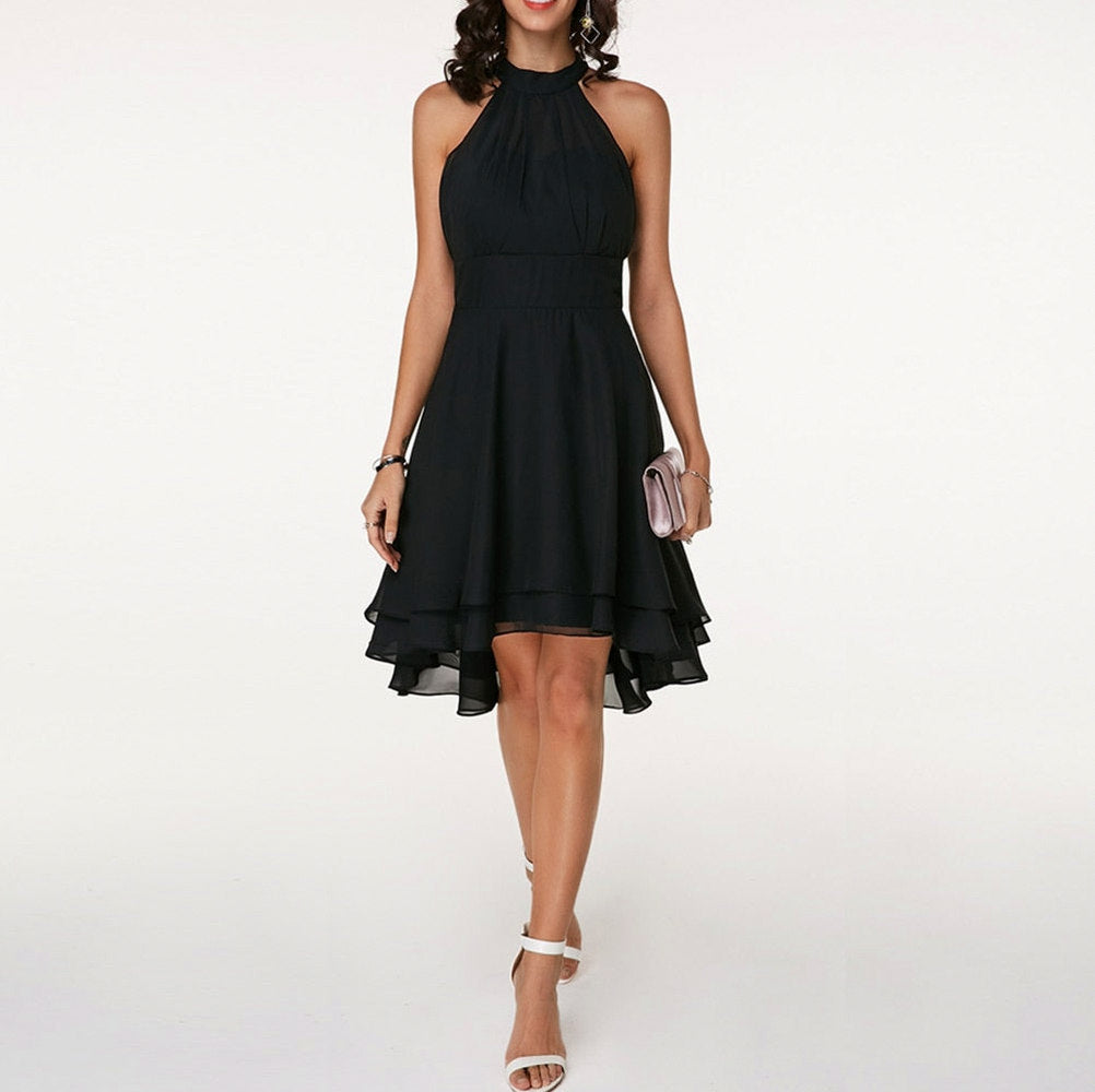 Chiffon Halter Tiered Midi Dress