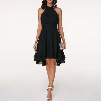 Chiffon Halter Tiered Midi Dress
