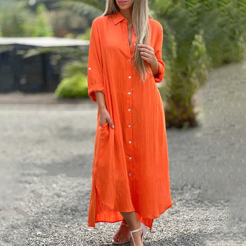 Gauze Button Front Maxi Dress
