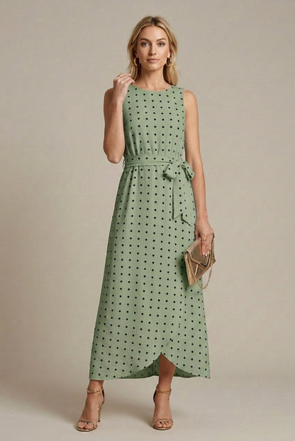 Polka Dot Tie Waist Midi