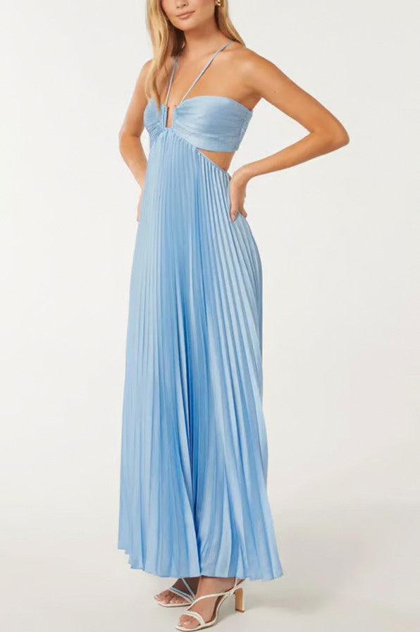 Halter Cutout Pleated Maxi Dress