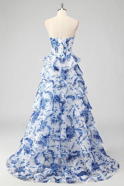 Floral Strapless Tiered Maxi Dress