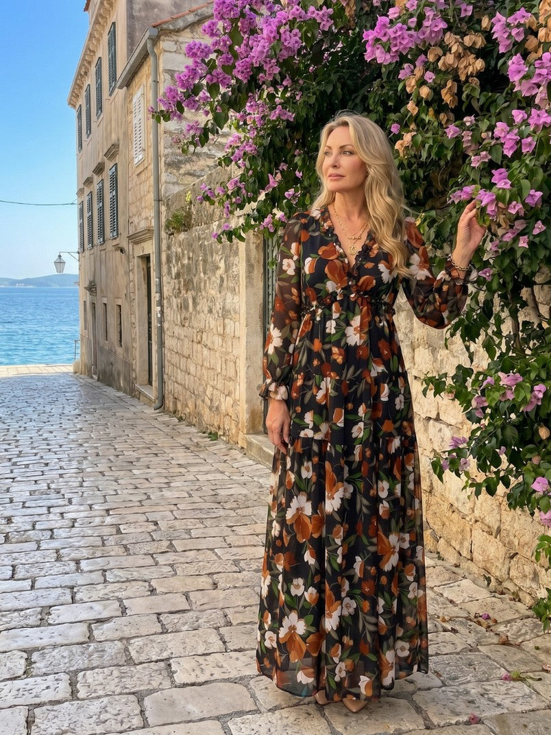 Floral Chiffon Tiered Maxi Dress