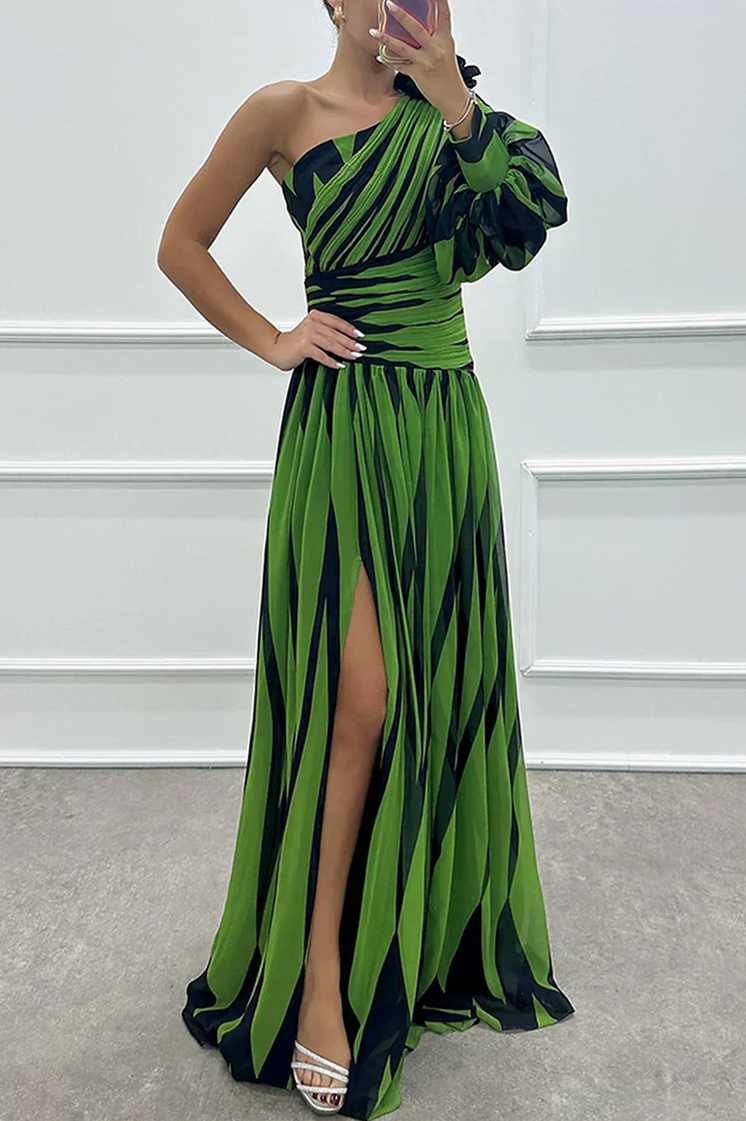 One Shoulder Striped Maxi Dress