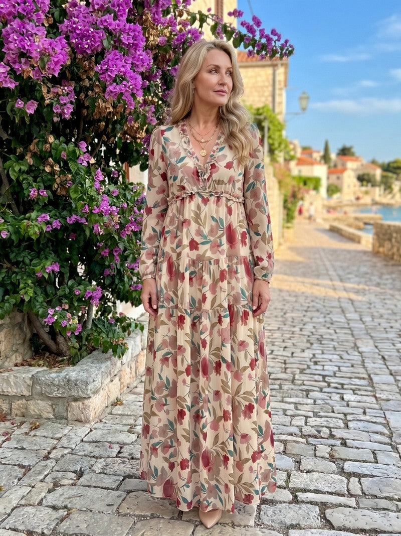 Floral Chiffon Tiered Maxi Dress