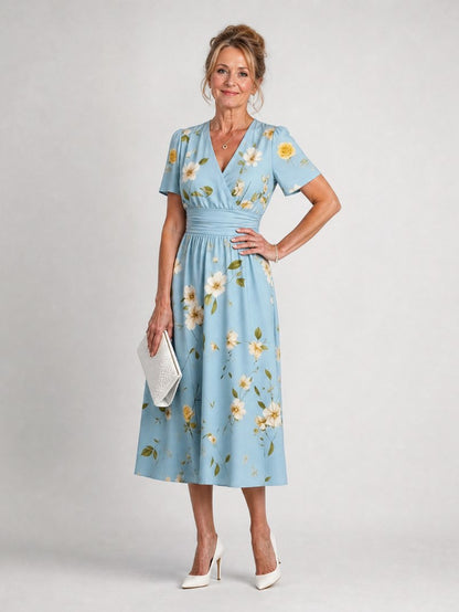 Floral Short Sleeve Midi Dress