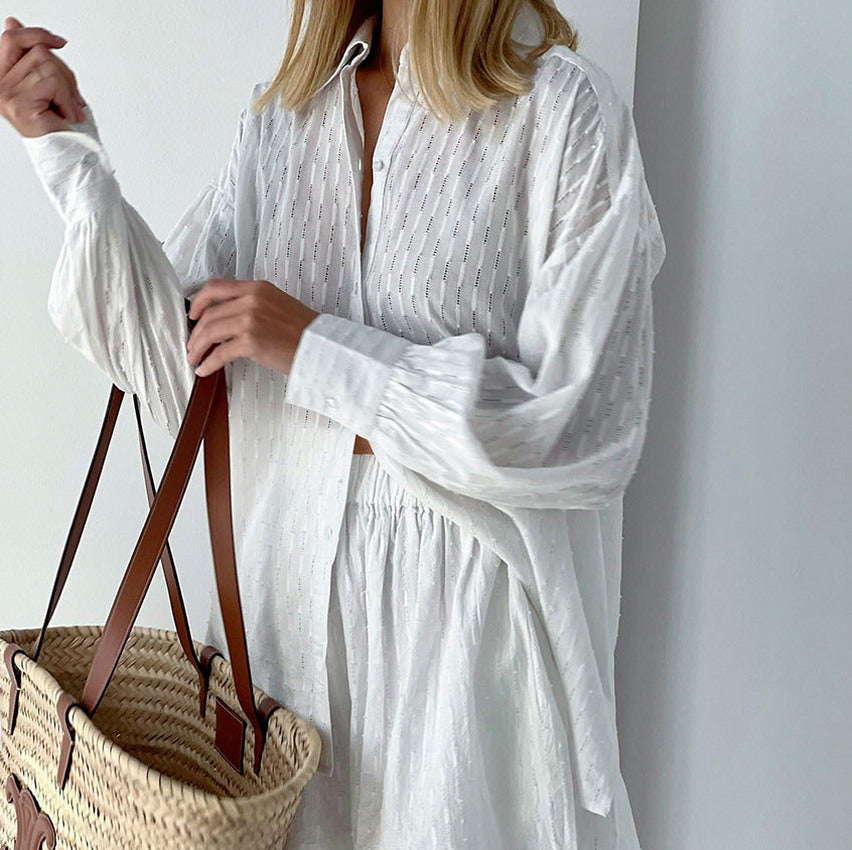 Striped Button Front Shorts Set