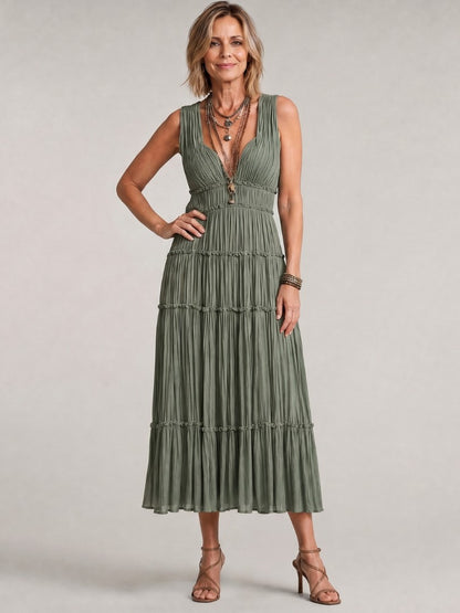Smocked Tiered V-Neck Sundress