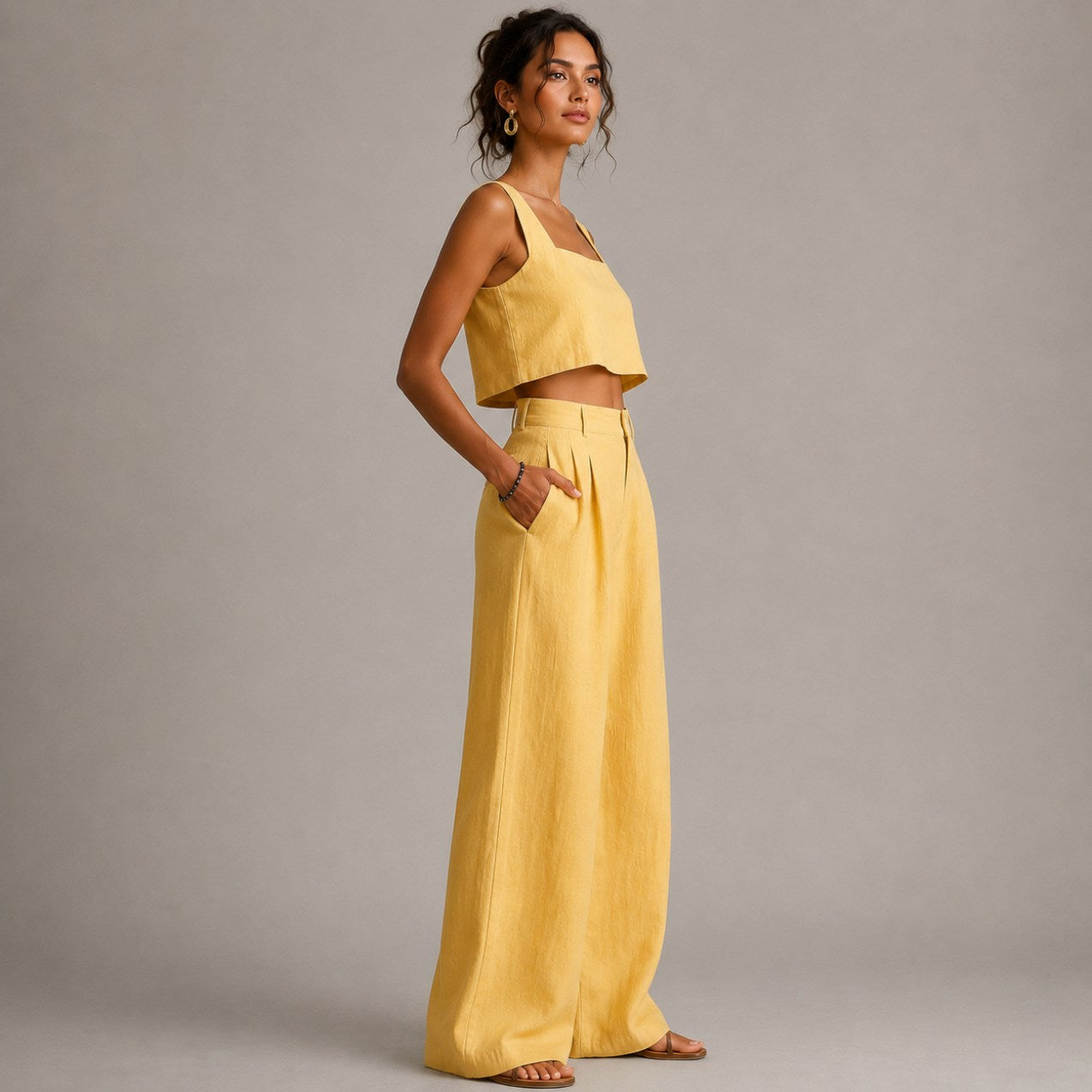 Linen Square Neck Two Piece Set