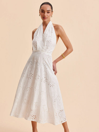 Eyelet Halter Midi Sundress