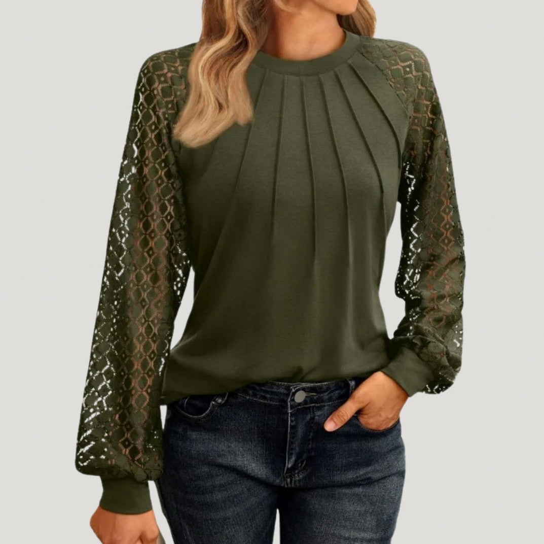 Geometric Lace Pintuck Top