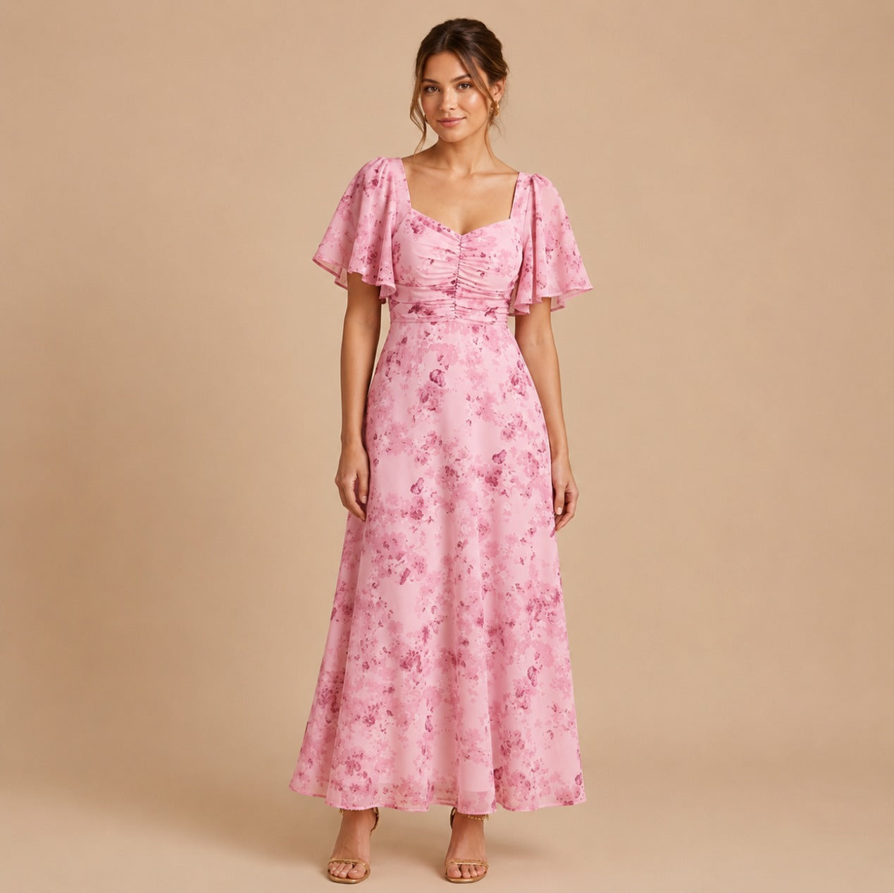 Chiffon Floral Sweetheart Maxi Dress