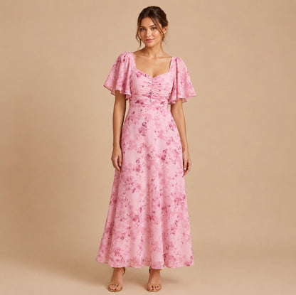 Chiffon Floral Sweetheart Maxi Dress