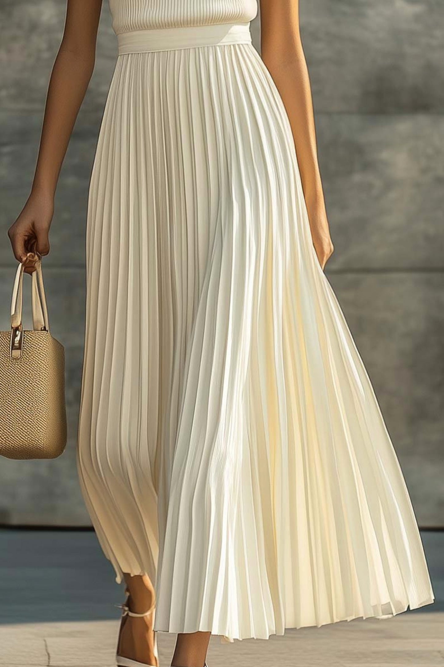 Ribbed Pleated Knit Maxi Dress
