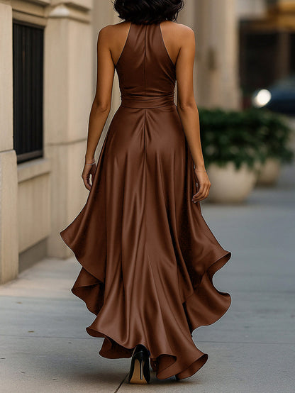 Satin Halter Wrap Maxi Dress