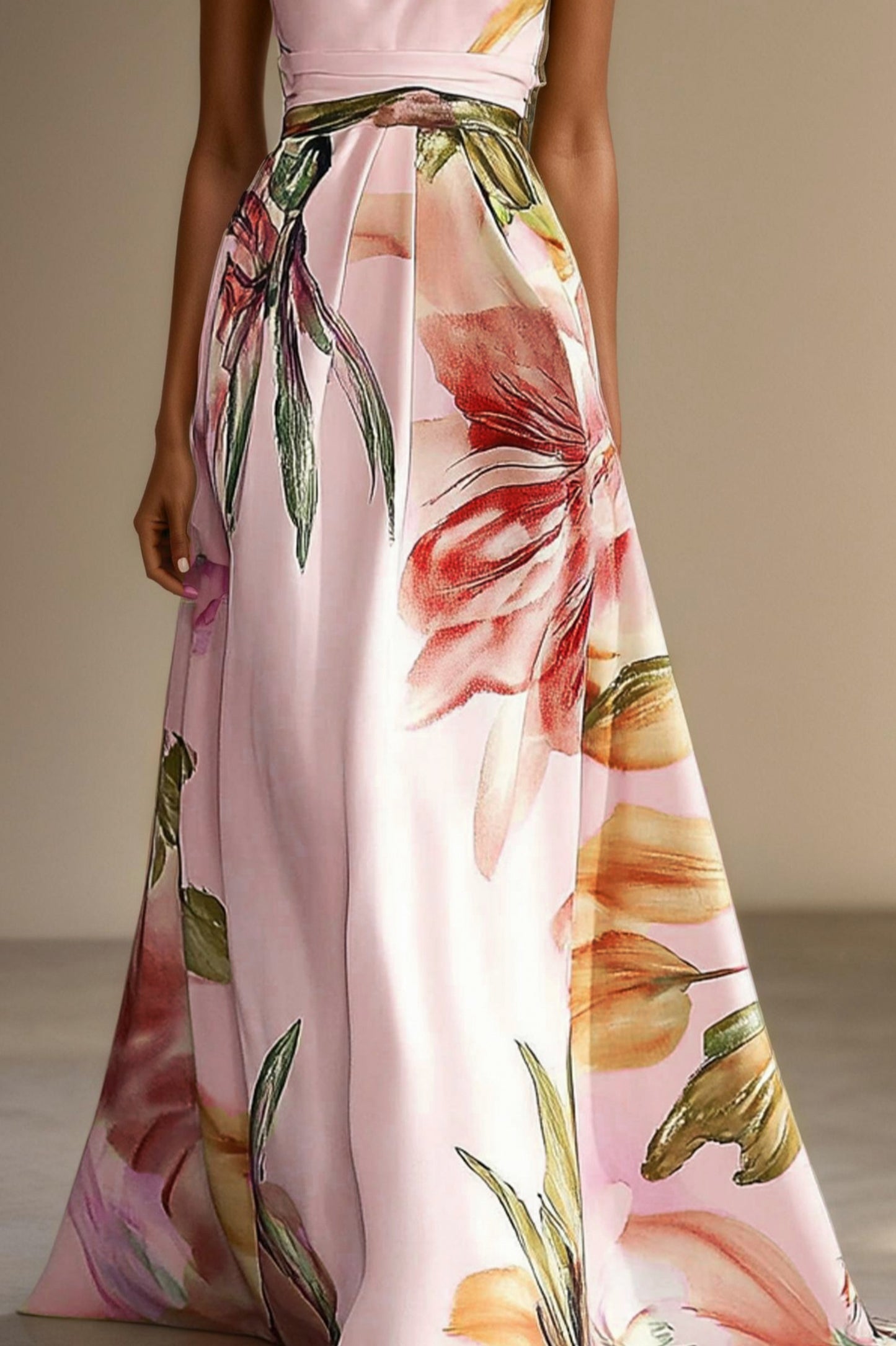 Floral Halter Pleated Maxi Dress