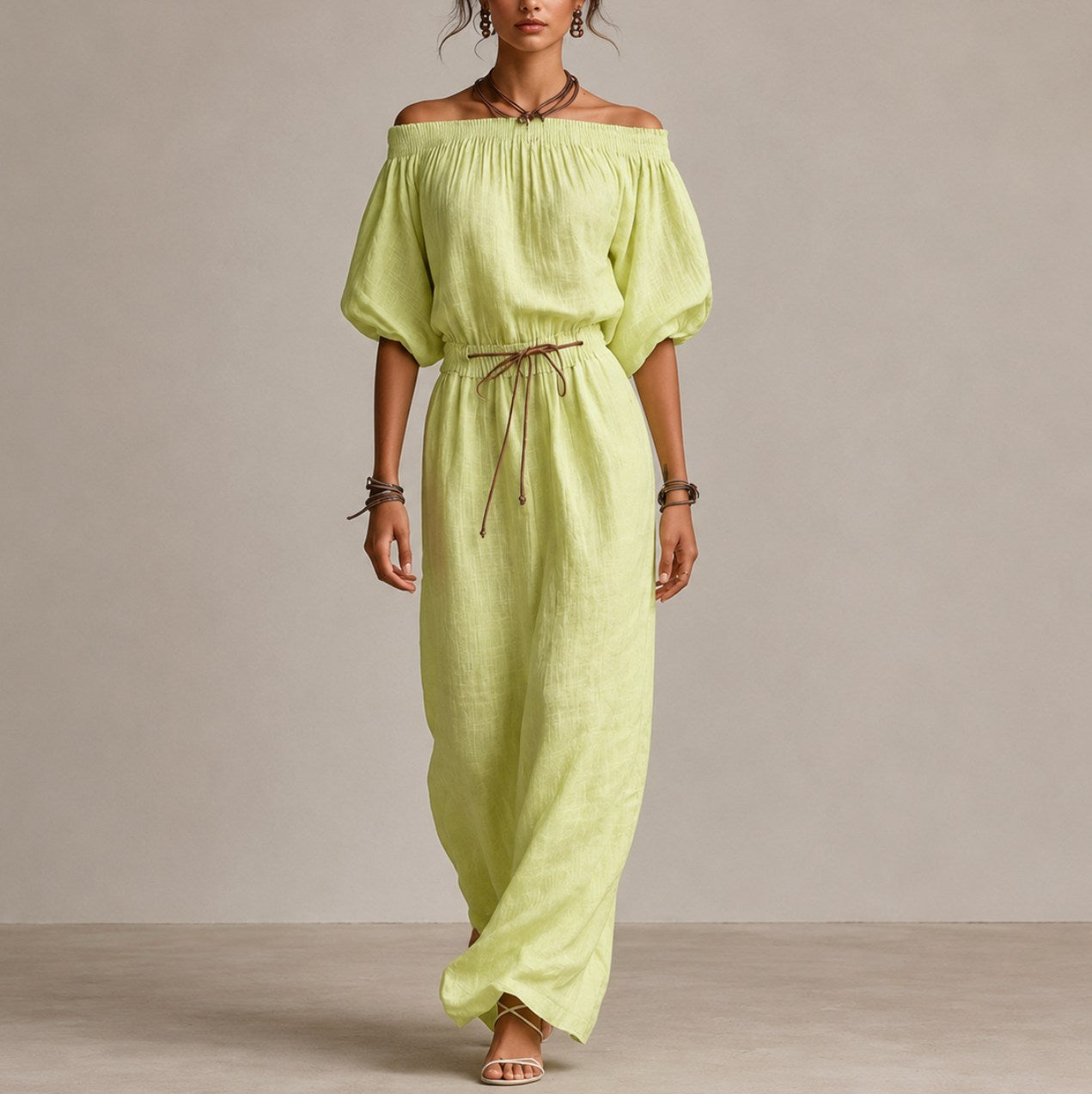 Off Shoulder Gauze Maxi Dress