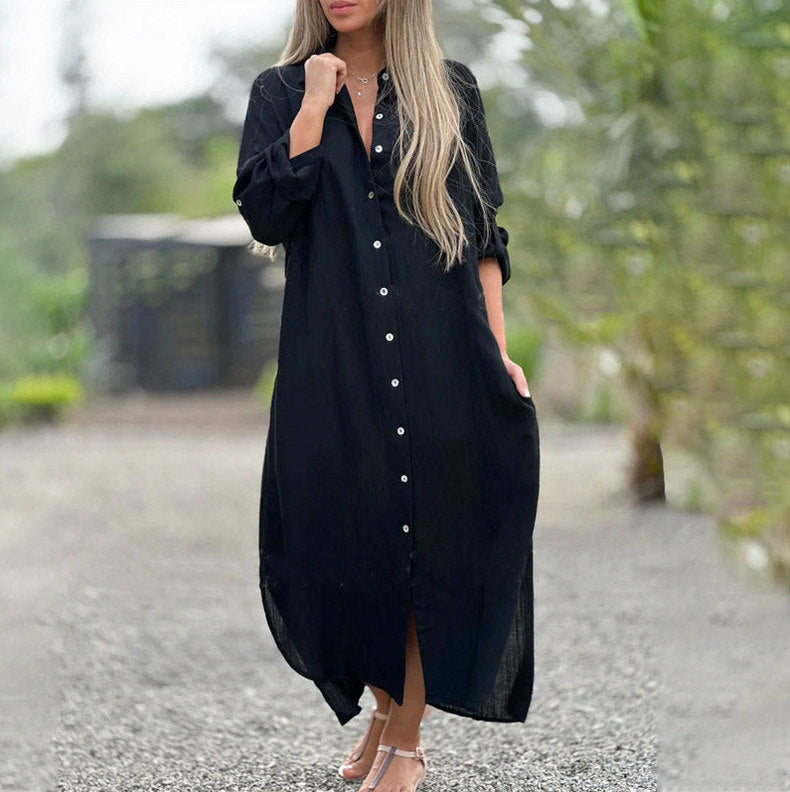 Gauze Button Front Maxi Dress