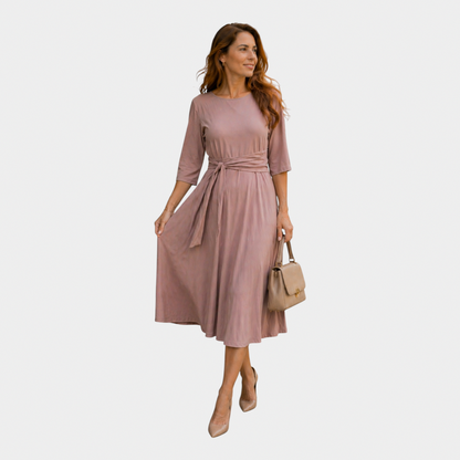 3/4 Sleeve Tie Waist Midi Dress