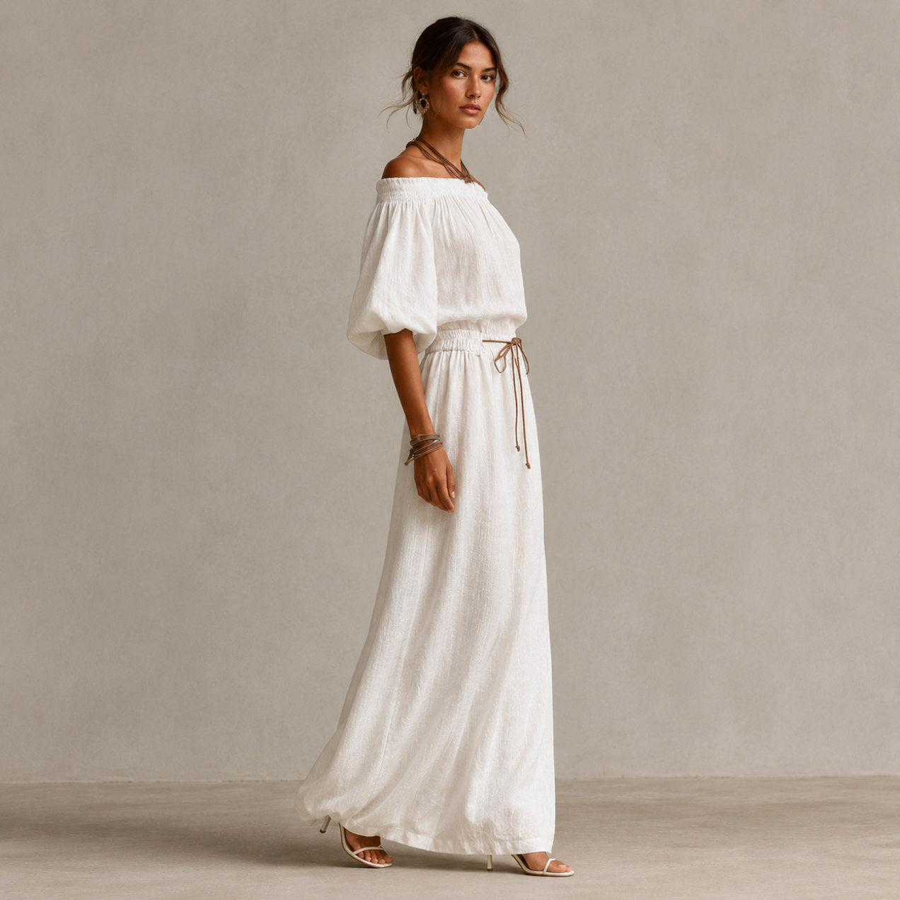 Off Shoulder Gauze Maxi Dress