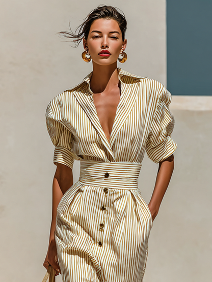 Striped Puff Sleeve Shirt Dress