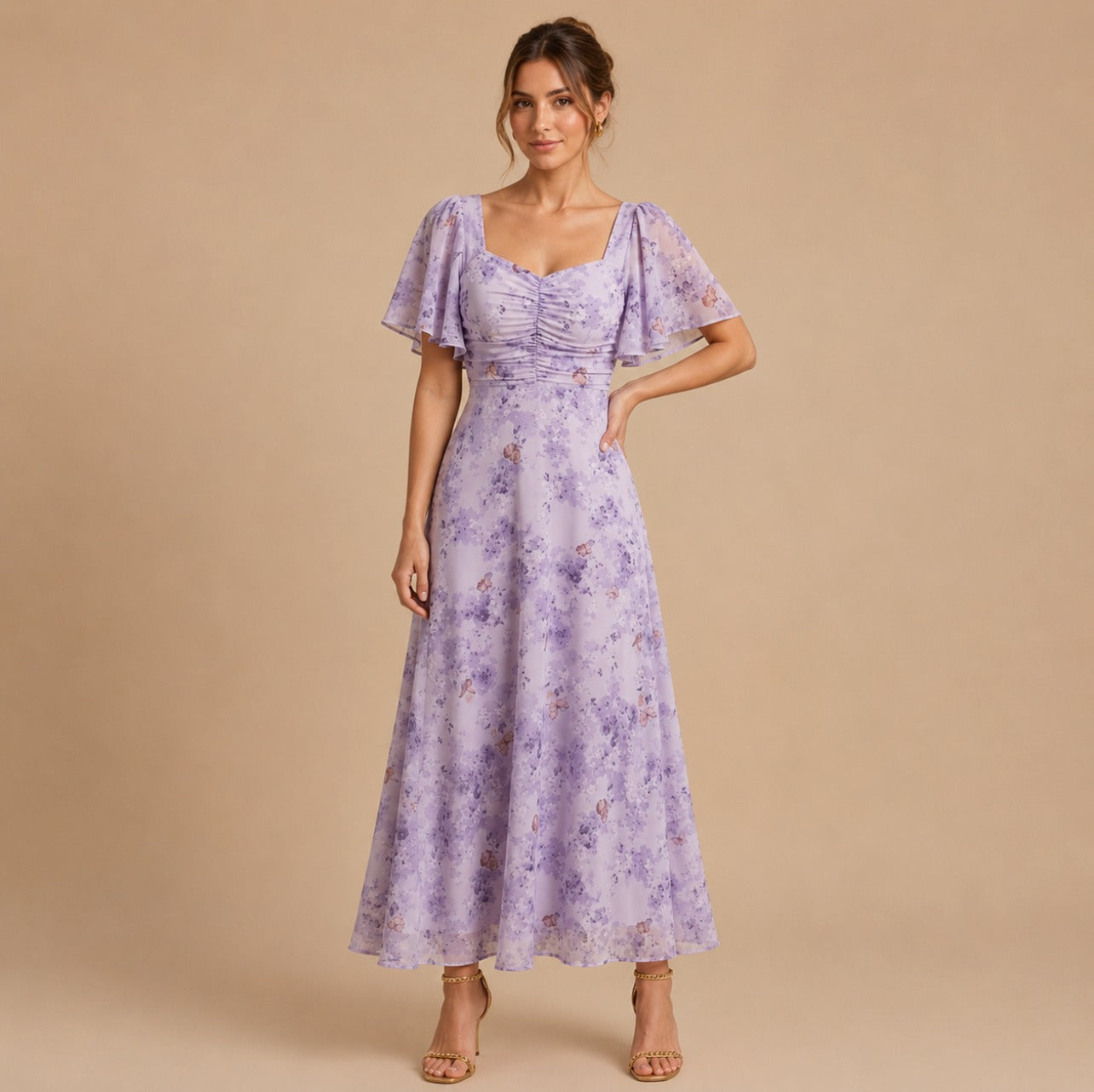 Chiffon Floral Sweetheart Maxi Dress