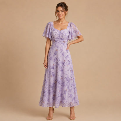 Chiffon Floral Sweetheart Maxi Dress