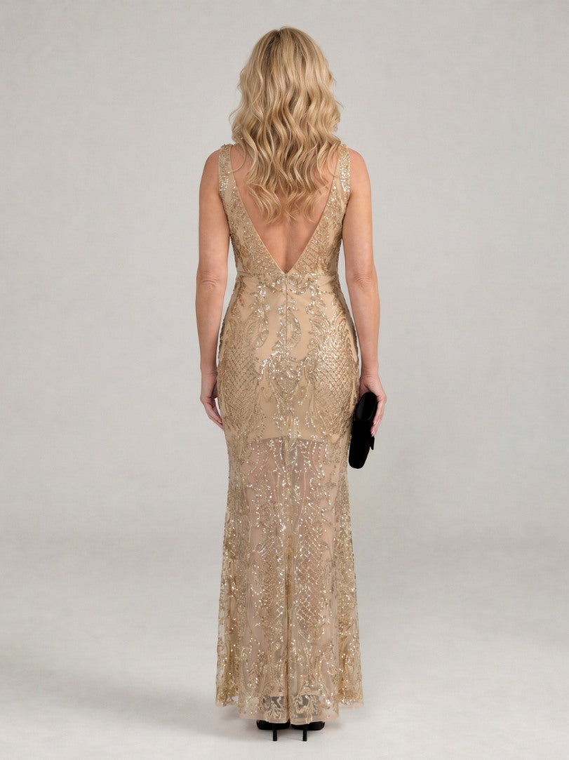 Sequin Geometric V-Neck Maxi Dress